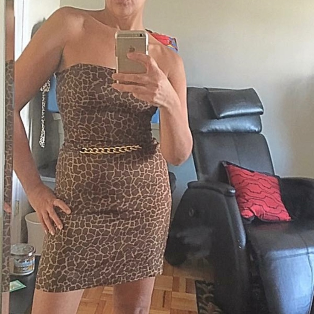 GIRAFFE PRINT STRAPLESS DRESS